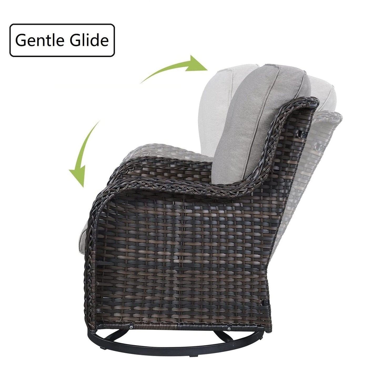 Fauteuil à bascule pivotant d'extérieur Gymojoy 3 pièces en osier avec coussin et table