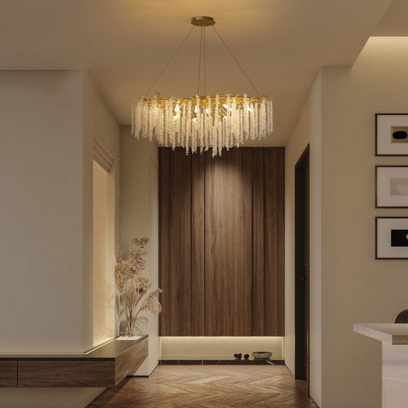 Lustre rectangulaire en cristal doré moderne de 40 po, branches d'arbre, luminaire suspendu pour îlot de cuisine, salle à manger