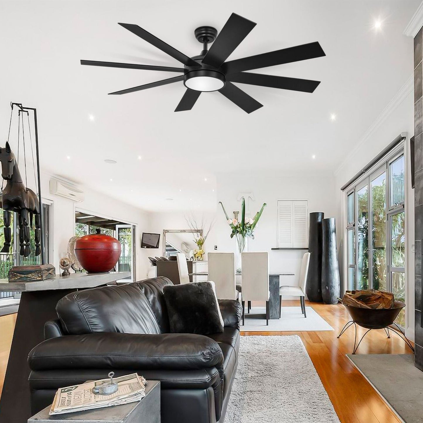 Ventilateur de plafond Moasis noir mat 60 pouces à 8 pales avec lumière LED et télécommande - 60