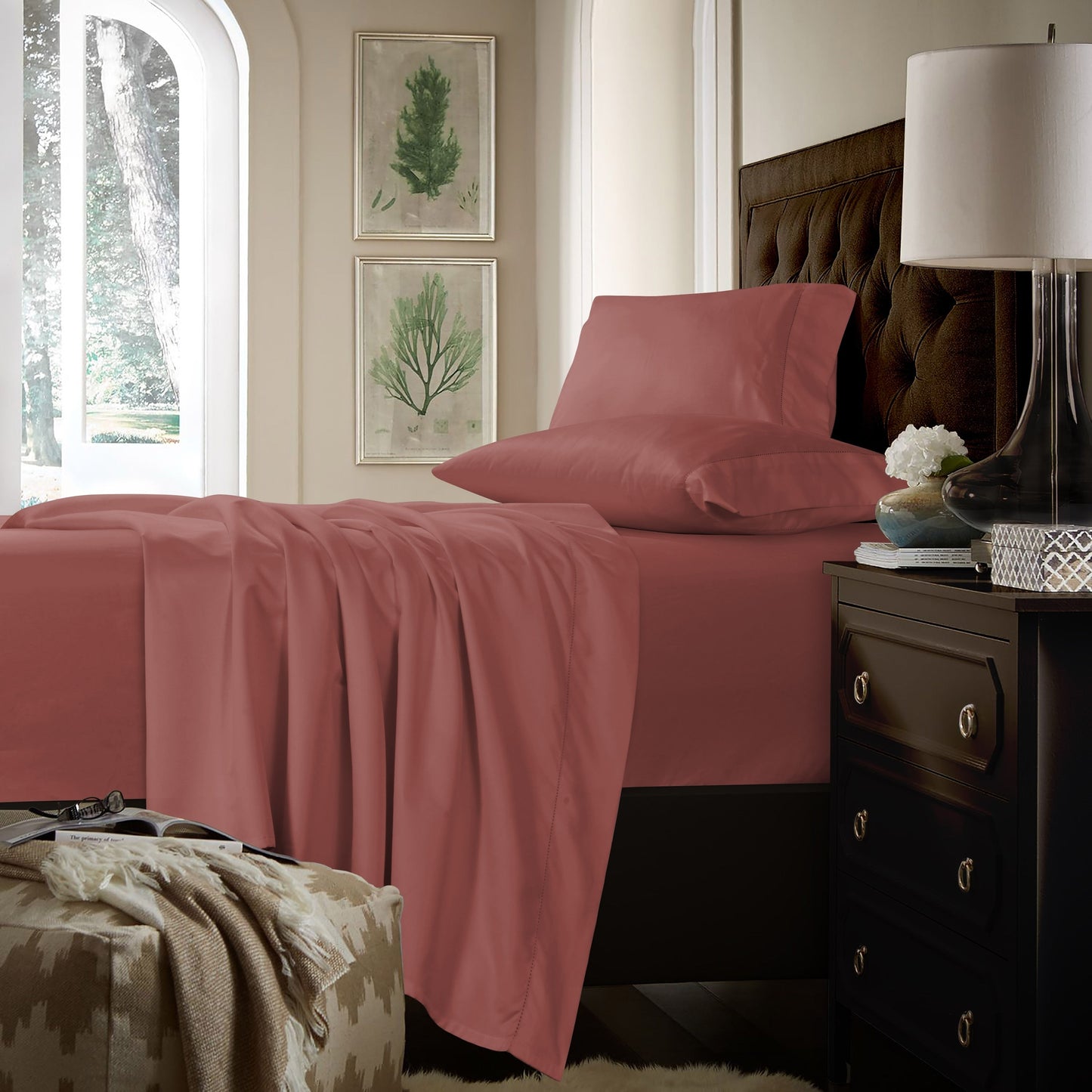 Ensemble de draps en coton 750 fils/cm² à poches extra profondes avec drap plat surdimensionné