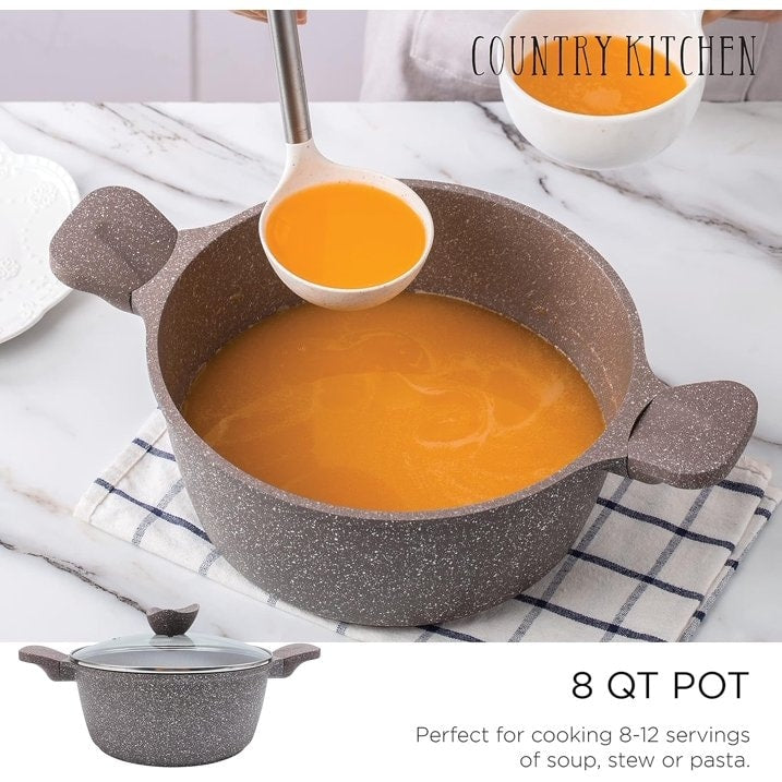 Ensemble de casseroles en fonte d'aluminium antiadhésives Country Kitchen - Batterie de cuisine durable pour la cuisine de tous les jours, 6 à 11 pièces