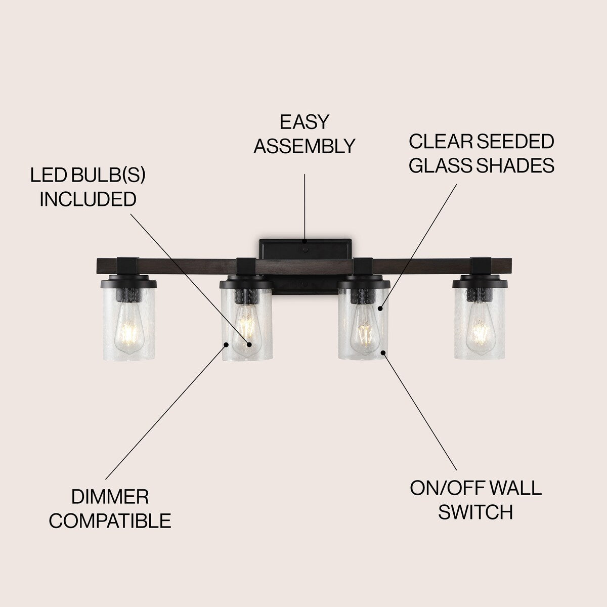 Applique murale LED style ferme rustique en fer et verre bullé, par JONATHAN Y