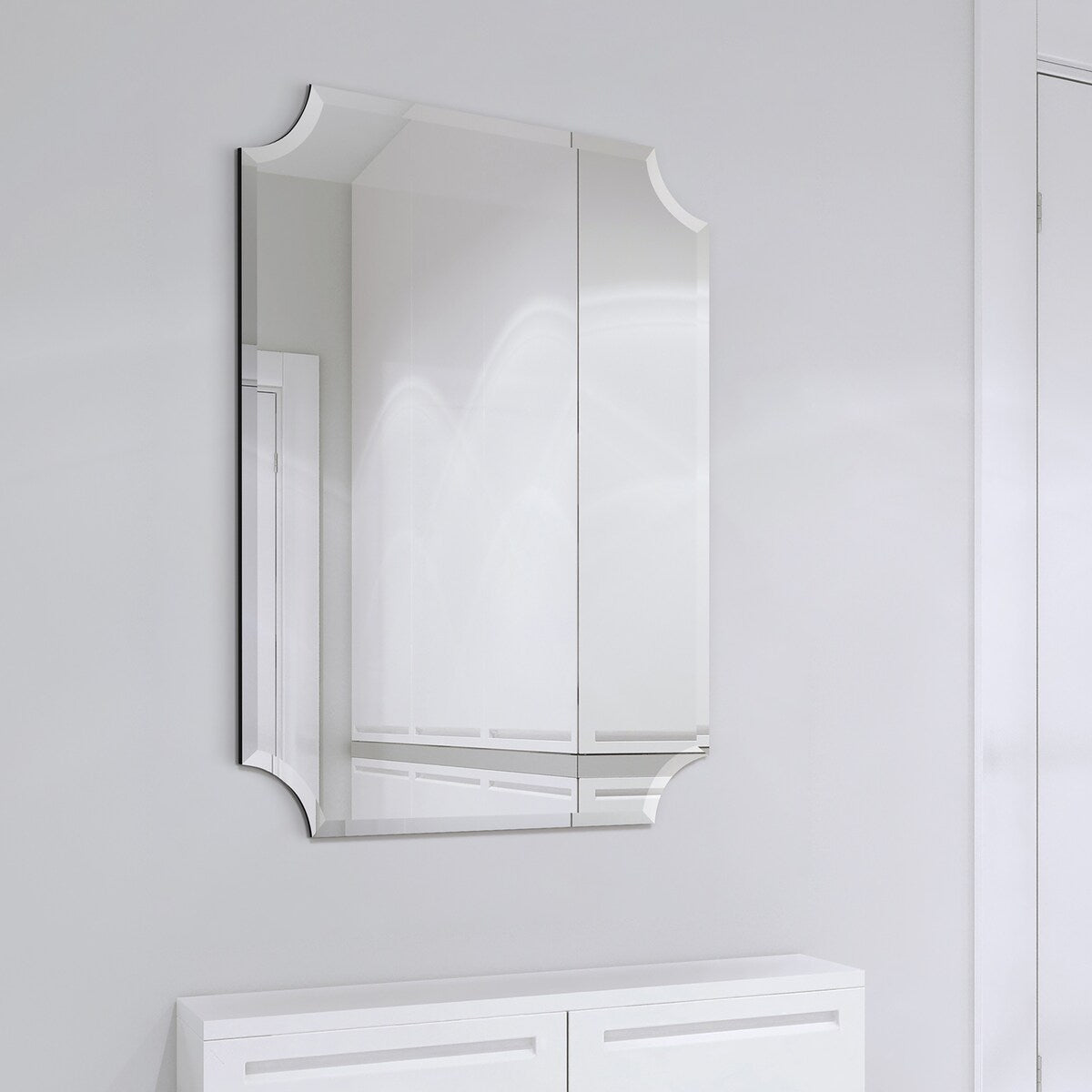 Miroir mural biseauté festonné rectangulaire sans cadre, pour salle de bain, coiffeuse, chambre à coucher, 1 bord biseauté - Transparent