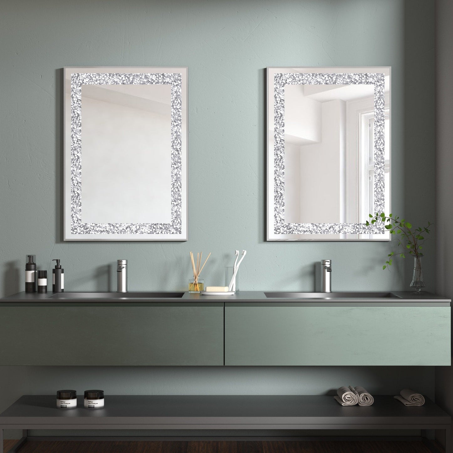 Miroir mural décoratif rectangulaire en cristal argenté KOHROS