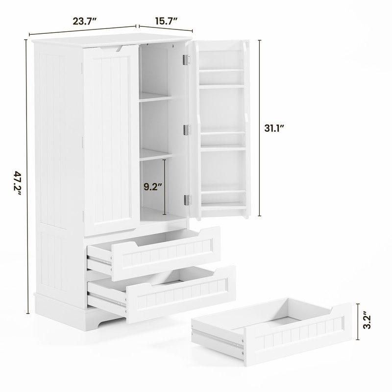 Armoire de rangement de cuisine, meuble de rangement de salle de bain autoportant avec 2 portes et tiroirs
