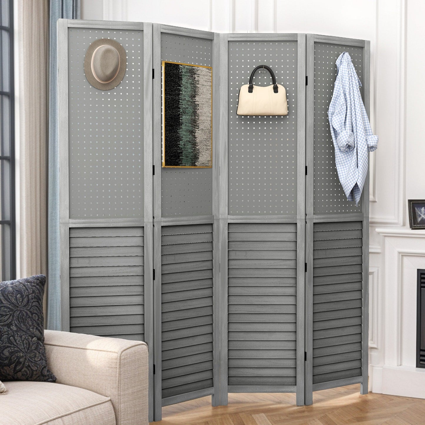 Moasis 67 Paravent en bois blanc à 4 panneaux