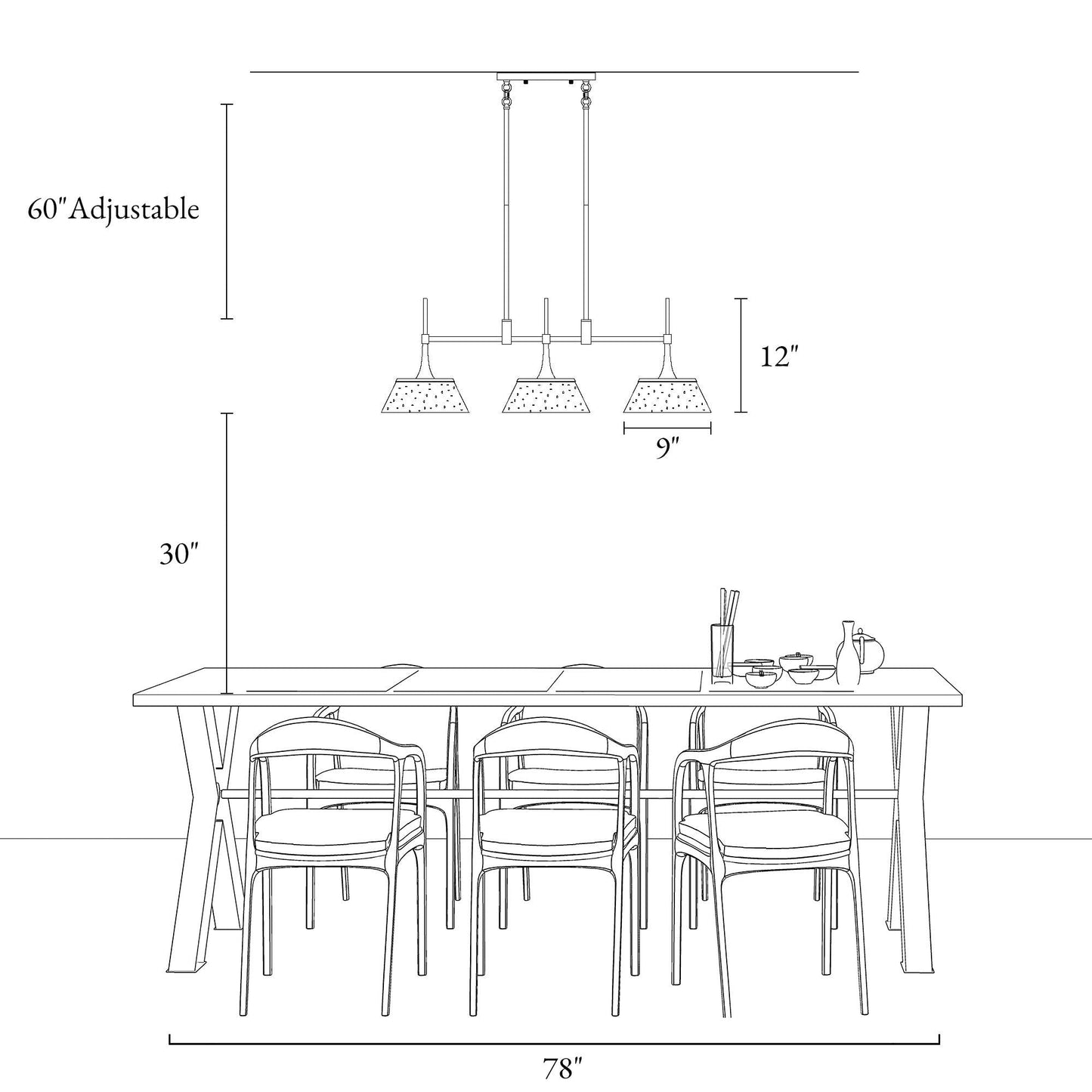Lustre linéaire suspendu à 3 lumières en verre bullé doré moderne Mola pour salle à manger