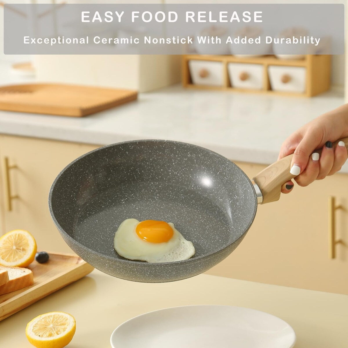 Ensemble de casseroles et poêles antiadhésives, batterie de cuisine en céramique antiadhésive comprenant poêle à frire, casserole, sauteuse et cocotte.