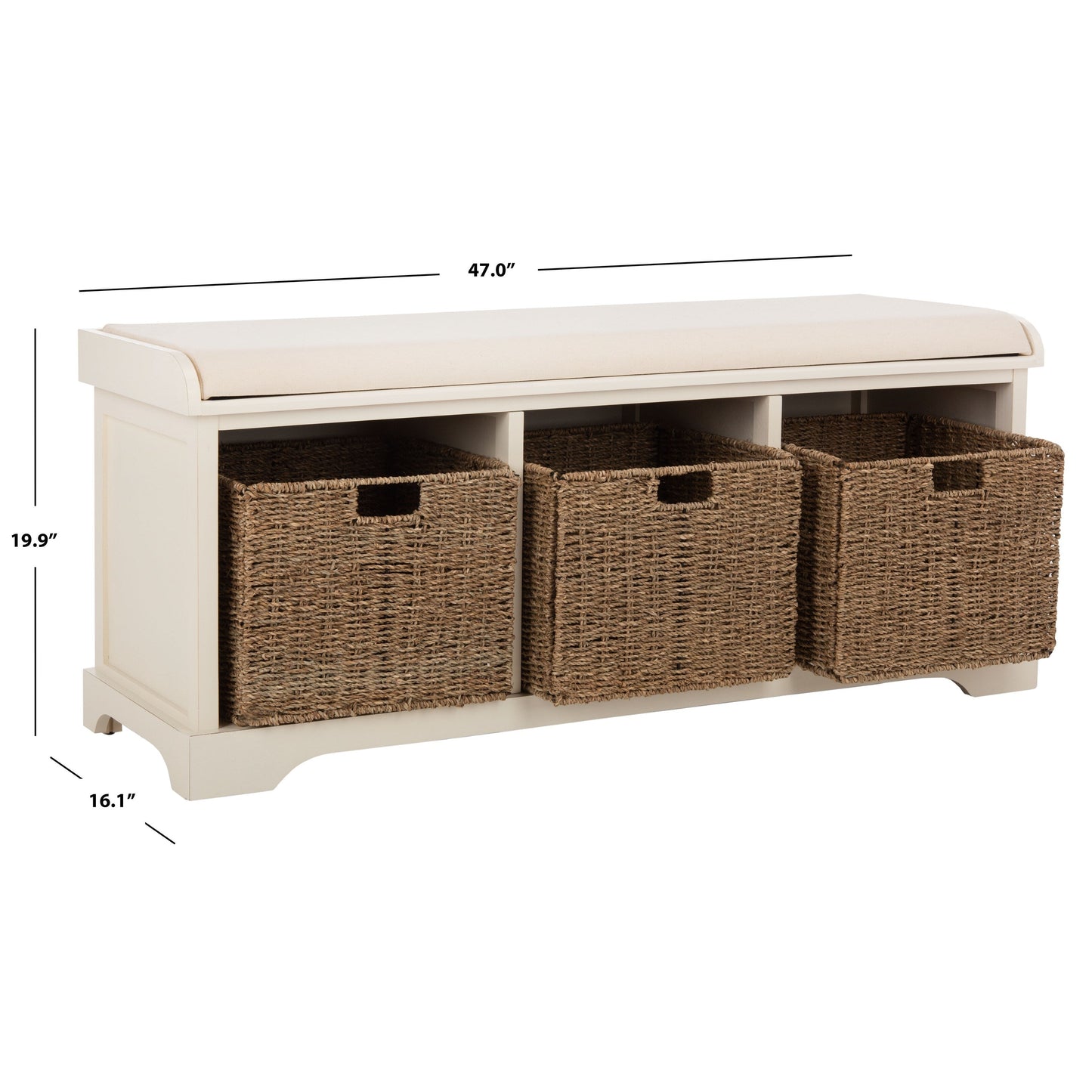 Banc de rangement SAFAVIEH Eola Gris/Blanc - 47 x 16,1 x 19,9 cm - 47 cm L x 16 cm P x 20 cm H