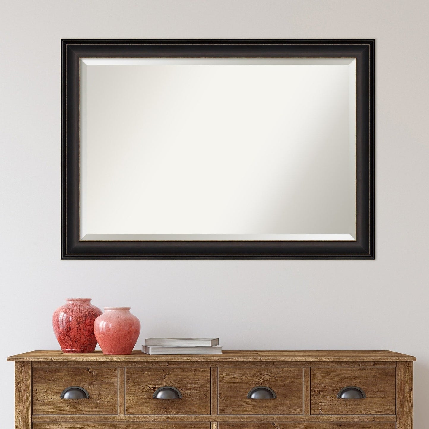 Miroir mural biseauté pour salle de bain - Cadre Trio en bronze huilé - Bronze huilé