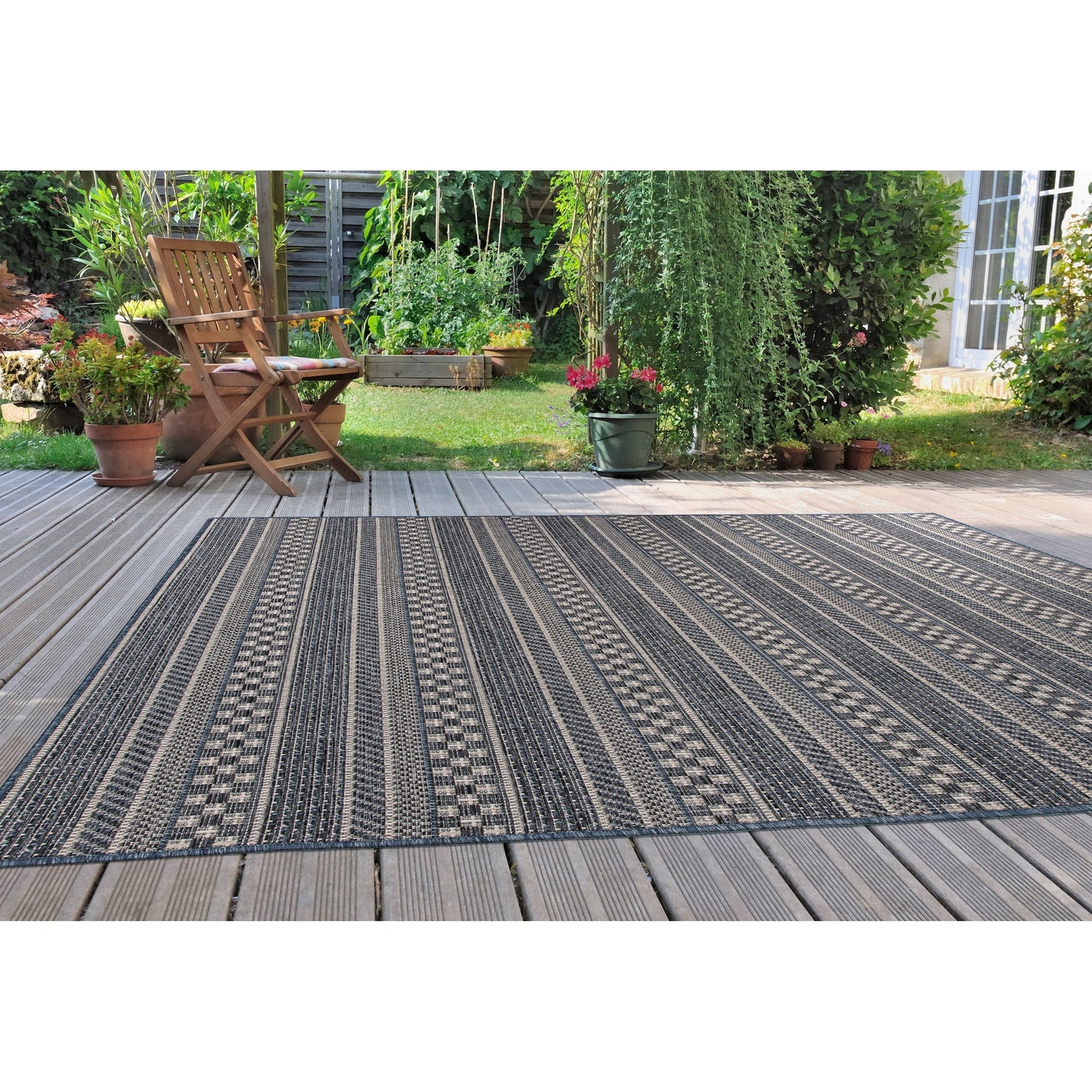 Tapis d'intérieur/extérieur bohème à rayures géométriques World Rug Gallery