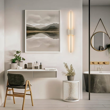 Applique murale LED linéaire moderne à 1 lumière, noire/dorée/nickel, à intensité variable, pour salle de bain.