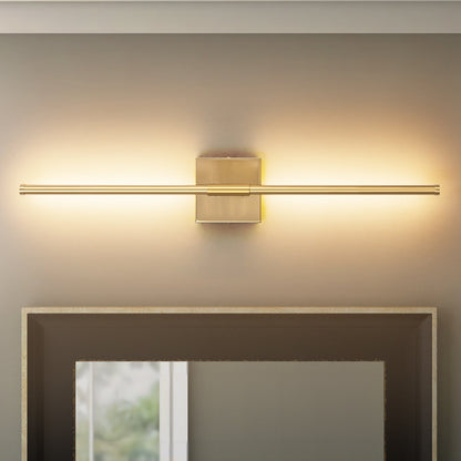 Applique murale LED linéaire moderne à 1 lumière, noire/dorée/nickel, à intensité variable, pour salle de bain.