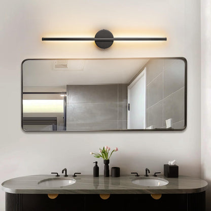 Applique murale LED linéaire moderne à 1 lumière, noire/dorée/nickel, à intensité variable, pour salle de bain.
