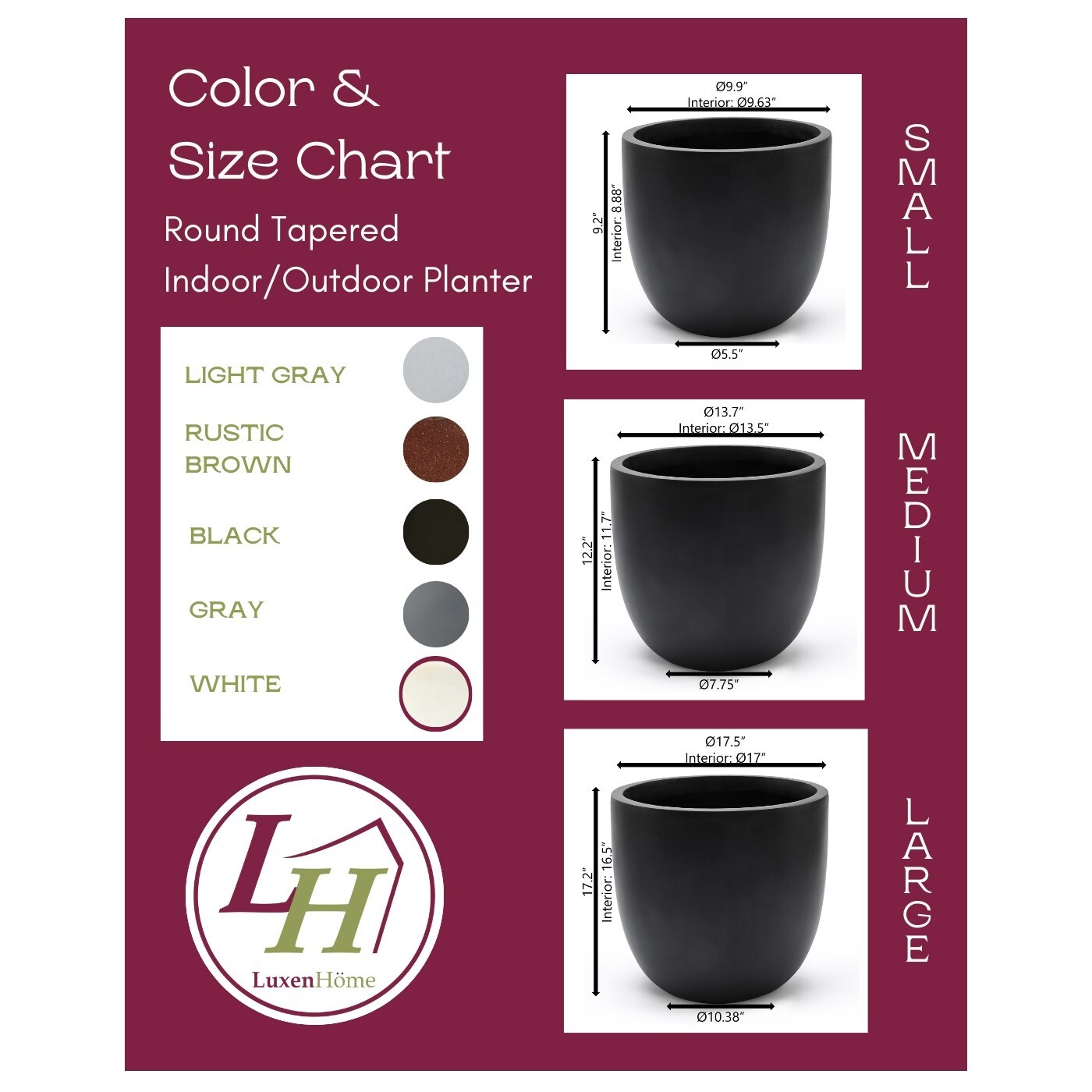 Pot de fleurs conique rond en oxyde de magnésium (MgO), pour intérieur et extérieur