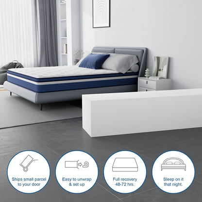 Matelas SweDrea à ressorts ensachés hybride de 25 cm (10 po) soulageant la pression et rafraîchissant, certifié CertiPUR-US, SGS et OEKO-TEX.