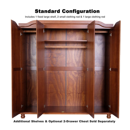 Armoire-penderie Kyle 4 portes de Palace Imports, 100 % bois massif, avec portes en bois massif ou miroir