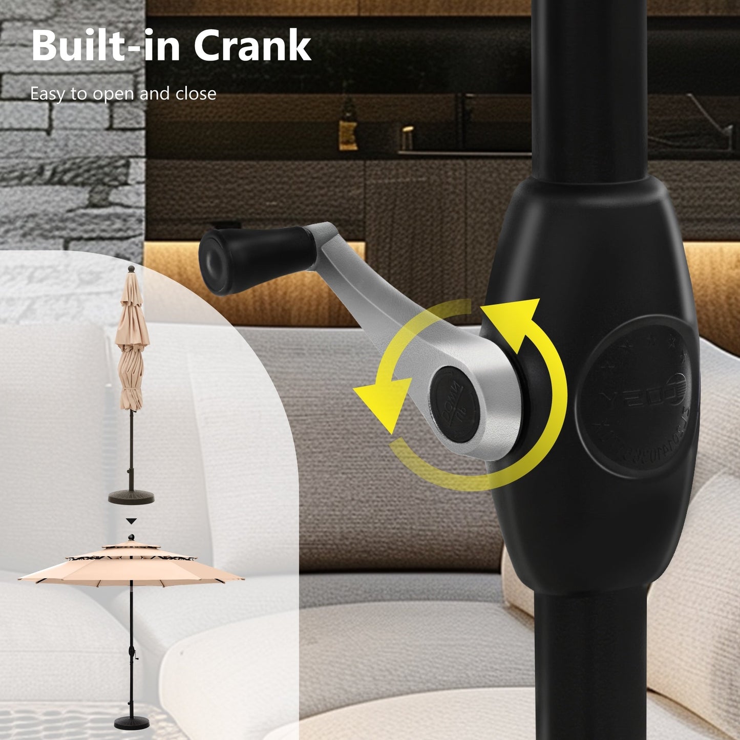 Parasol de terrasse MAISON ARTS de 3 m (10 pi) à 3 niveaux, à inclinaison automatique, double ventilation et éclairage LED