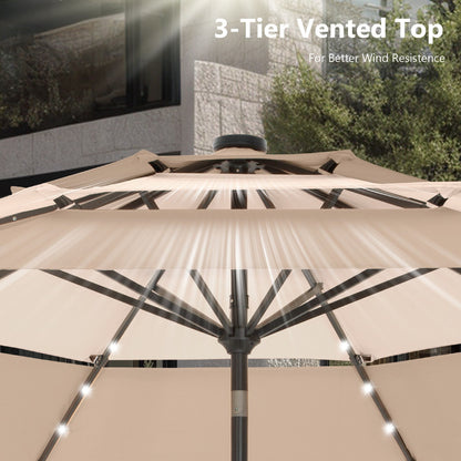 Parasol de terrasse MAISON ARTS de 3 m (10 pi) à 3 niveaux, à inclinaison automatique, double ventilation et éclairage LED