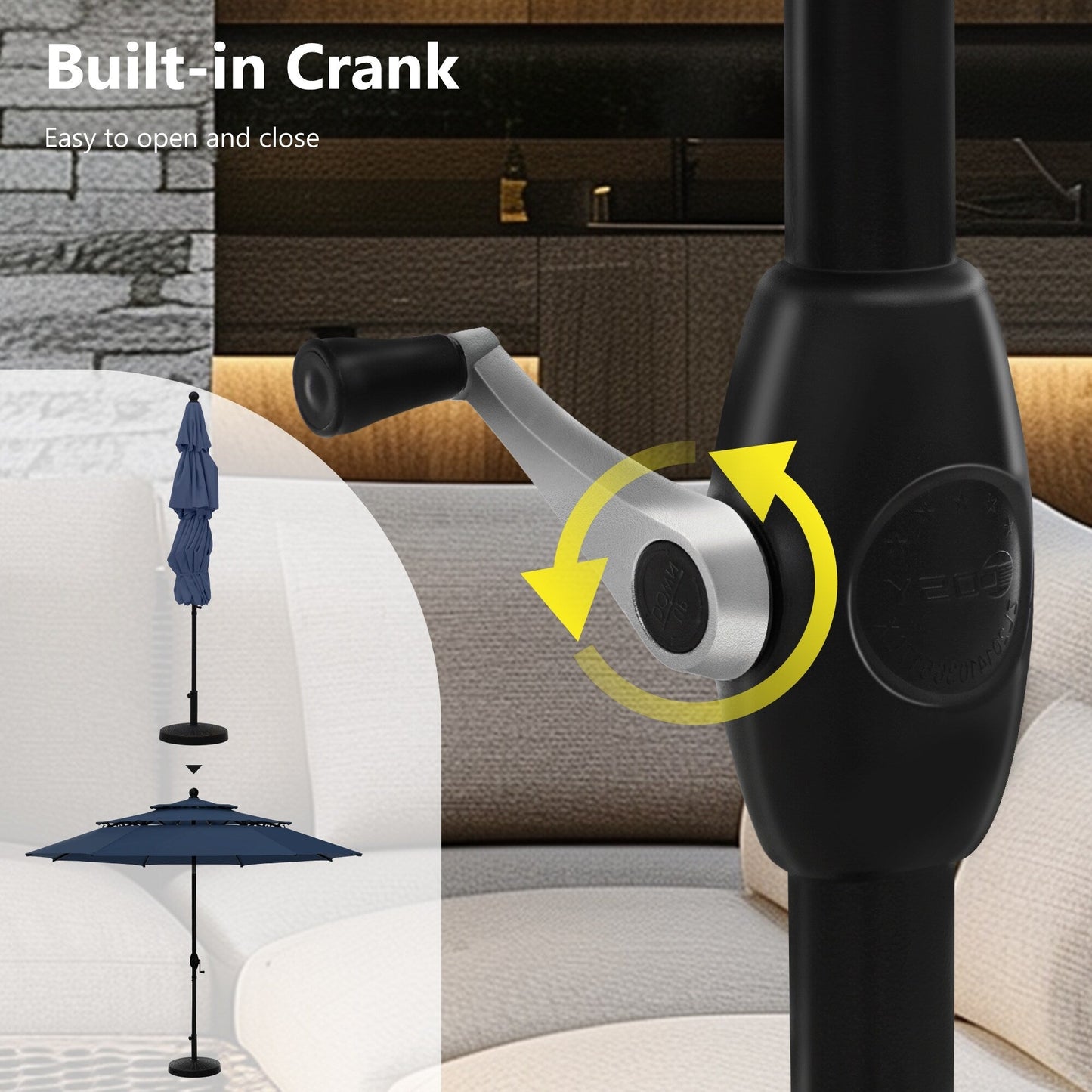 Parasol de terrasse MAISON ARTS de 3 m (10 pi) à 3 niveaux, à inclinaison automatique, double ventilation et éclairage LED