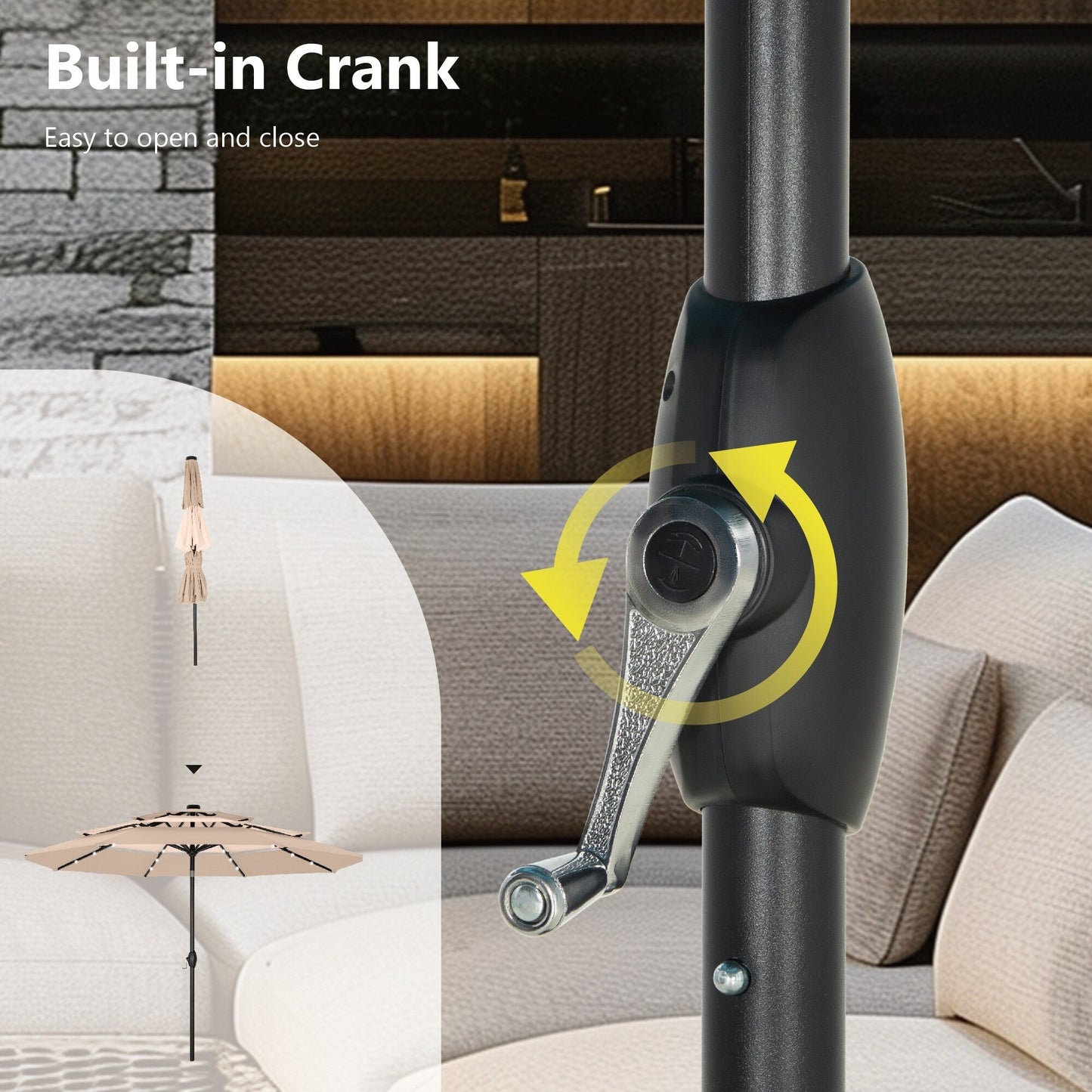 Parasol de terrasse MAISON ARTS de 3 m (10 pi) à 3 niveaux, à inclinaison automatique, double ventilation et éclairage LED