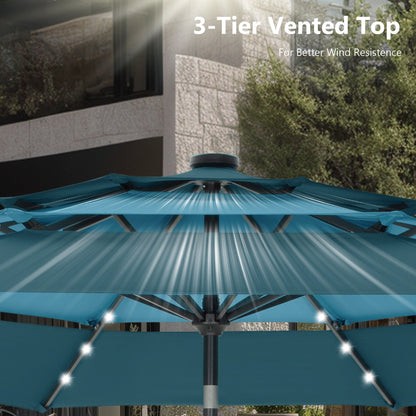 Parasol de terrasse MAISON ARTS de 3 m (10 pi) à 3 niveaux, à inclinaison automatique, double ventilation et éclairage LED