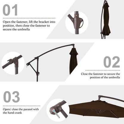 Parasol déporté suspendu à manivelle en acier de 3 m