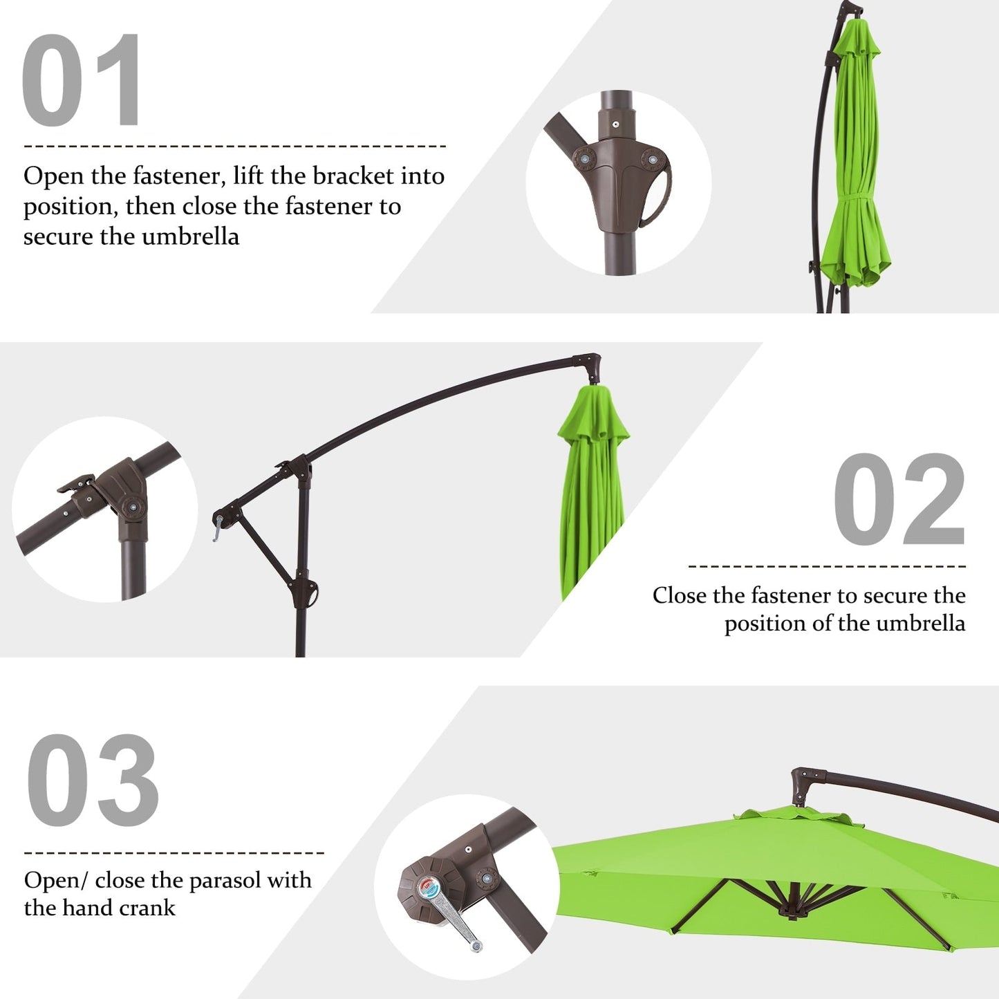 Parasol déporté suspendu à manivelle en acier de 3 m