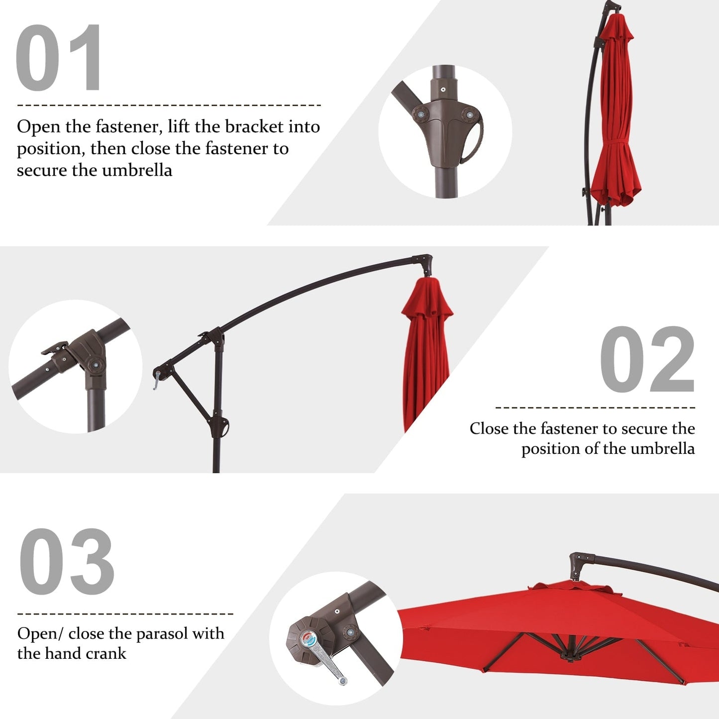 Parasol déporté suspendu à manivelle en acier de 3 m