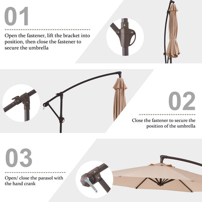 Parasol déporté suspendu à manivelle en acier de 3 m