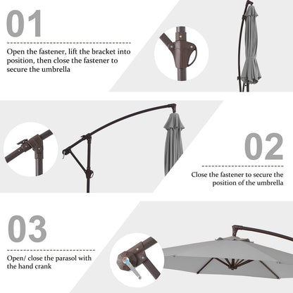 Parasol déporté suspendu à manivelle en acier de 3 m