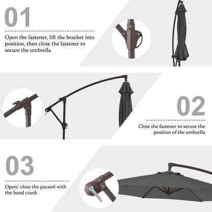 Parasol déporté suspendu à manivelle en acier de 3 m