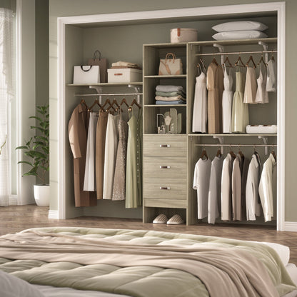 Organisateur de placard ajustable Rackcog 120'' avec tiroirs, système de placard avec étagères à monter soi-même pour placards et dressings