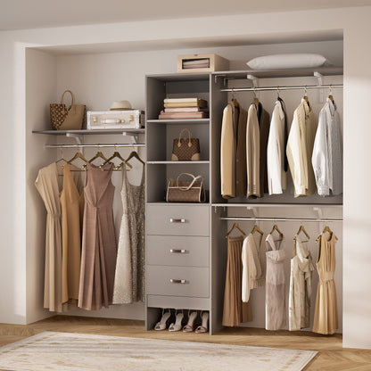 Organisateur de placard ajustable Rackcog 120'' avec tiroirs, système de placard avec étagères à monter soi-même pour placards et dressings