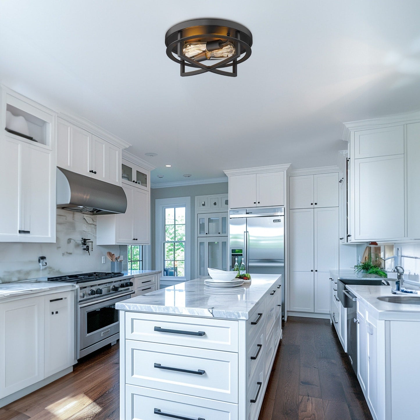 13 Plafonniers industriels encastrés à 2 lumières