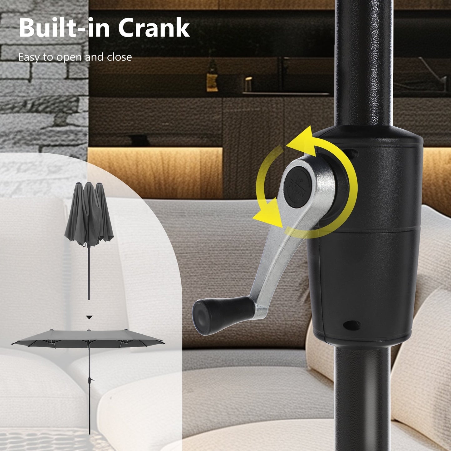 Parasol de terrasse double face extra large de 4 m (13 pi) avec manivelle, MAISON ARTS