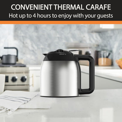 Cafetière programmable 14 tasses, carafe en acier inoxydable, 3 niveaux d'infusion, minuterie 24 h, maintien au chaud 4 h