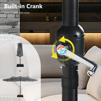 Parasol de marché d'extérieur rectangulaire à manivelle double face MAISON ARTS de 4,57 m (15 pi), avec éclairage solaire à DEL et base incluse