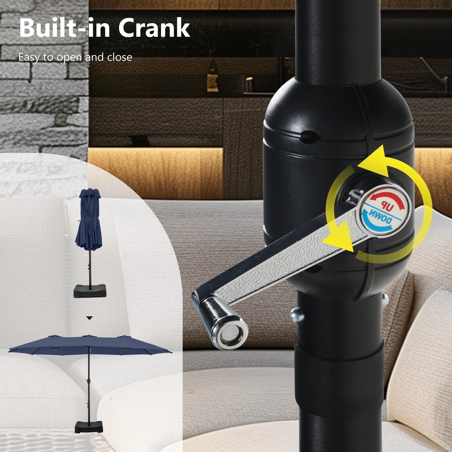 Parasol double face extra large de 4,57 m (15 pi) avec base incluse, MAISON ARTS