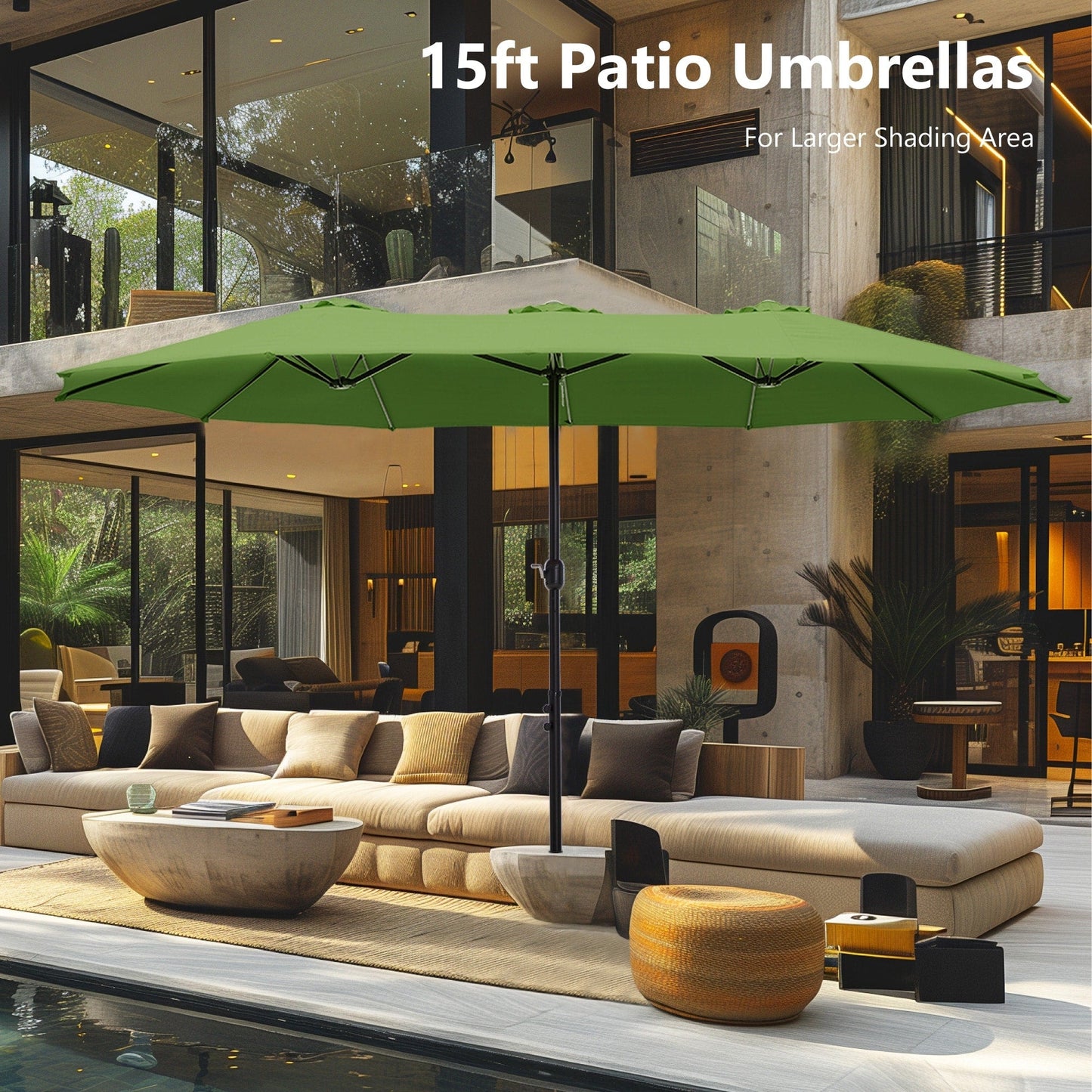 Parasol double face extra large de 4,57 m (15 pi) avec base incluse, MAISON ARTS
