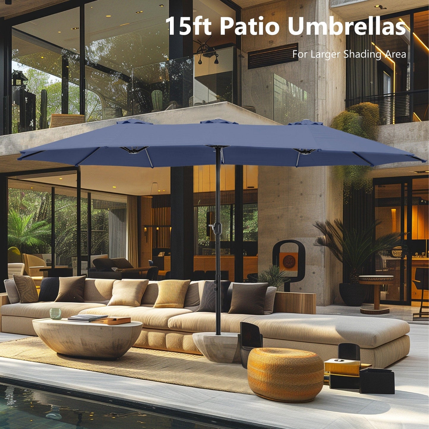 Parasol double face extra large de 4,57 m (15 pi) avec base incluse, MAISON ARTS