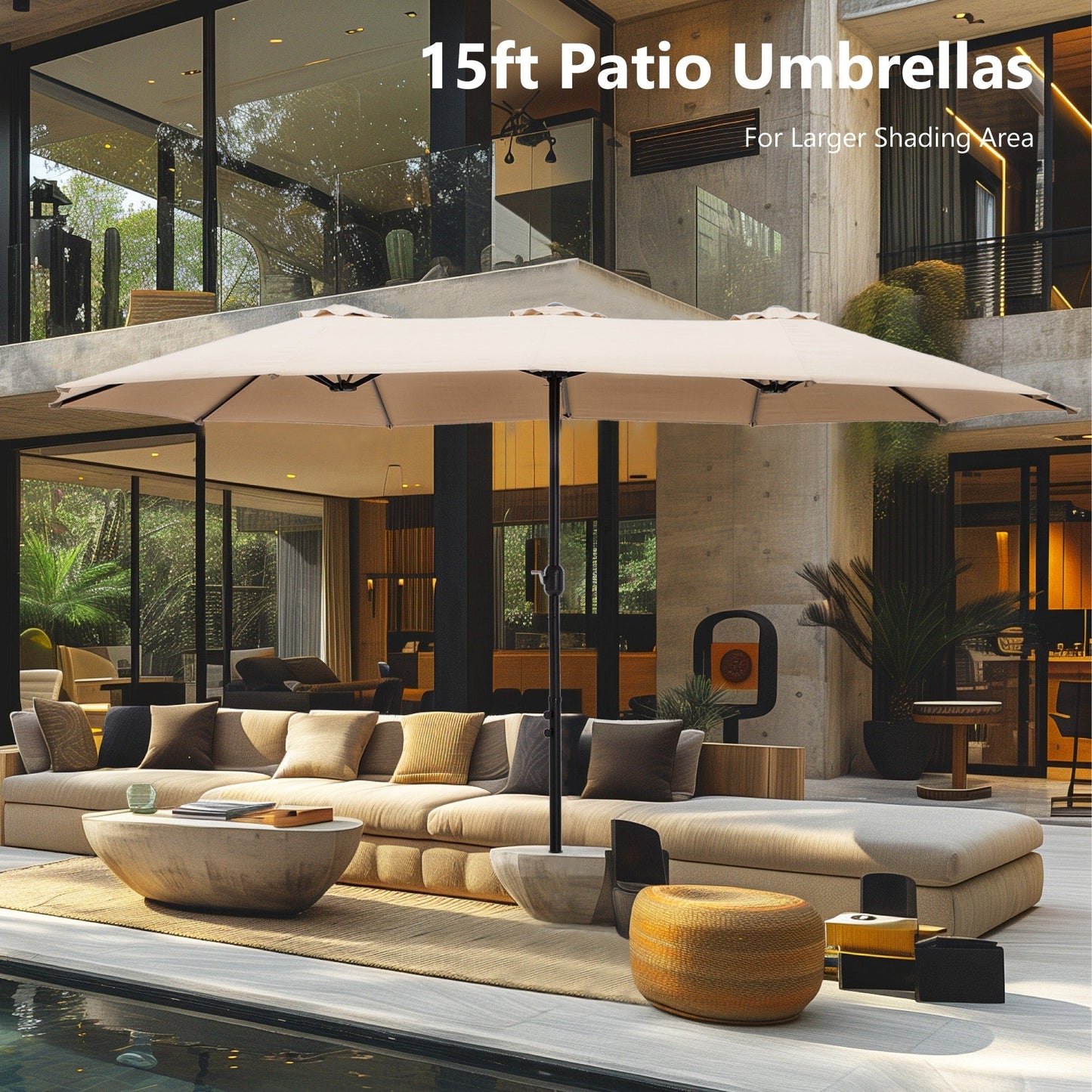 Parasol double face extra large de 4,57 m (15 pi) avec base incluse, MAISON ARTS