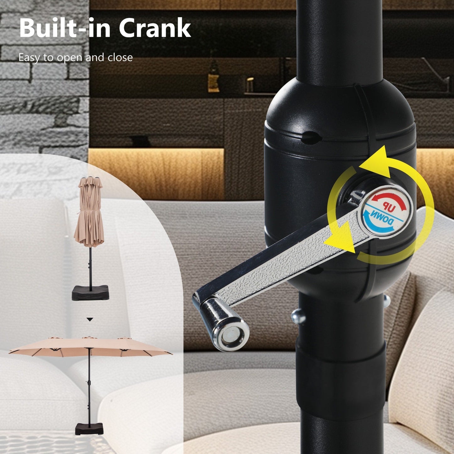 Parasol double face extra large de 4,57 m (15 pi) avec base incluse, MAISON ARTS