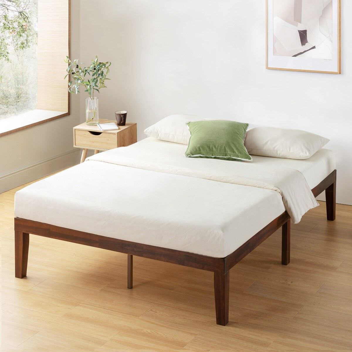 Cadre de lit plateforme classique en bois massif de 16 pouces, disponible en plusieurs finitions