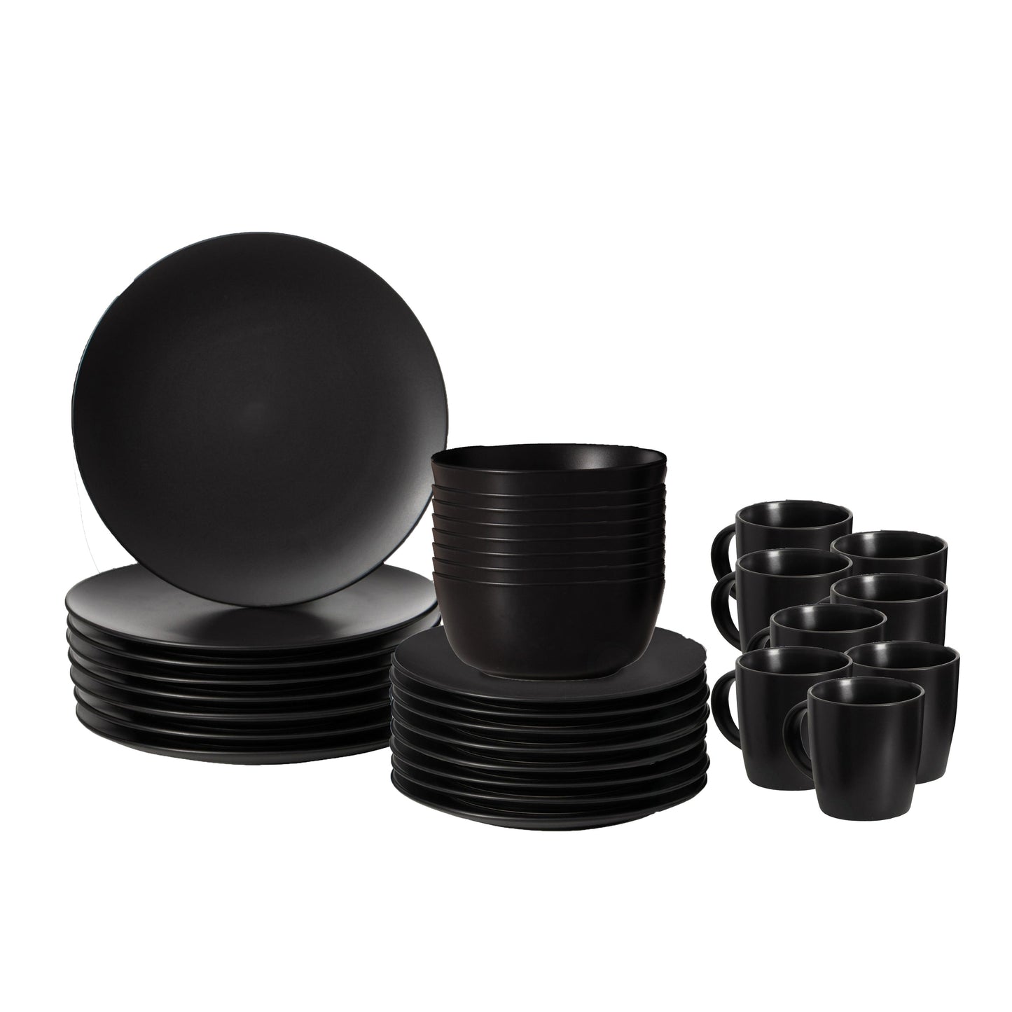 Service de table 16 pièces pour 4 personnes | Tasses, assiettes à salade et assiettes plates, bols, résistant aux ébréchures et aux fissures, noir mat