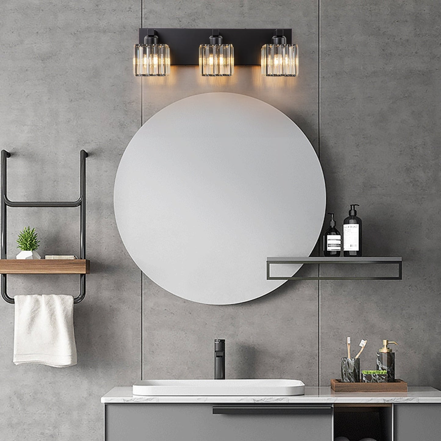 Applique murale de salle de bain à 2/3/4/5 lumières avec abat-jour en cristal