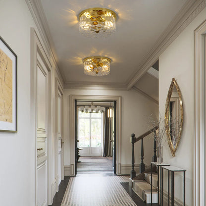 Plafonnier encastré à 2 lumières avec verre martelé transparent