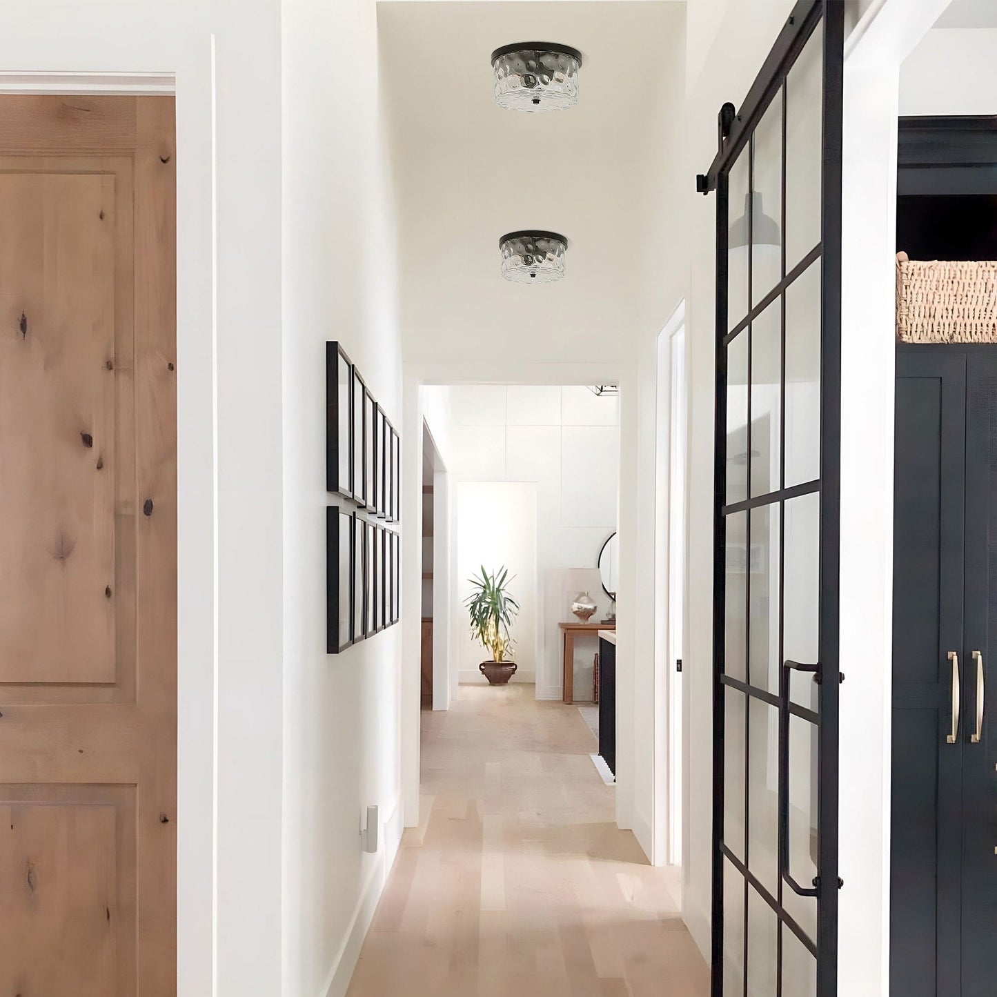 Plafonnier encastré à 2 lumières avec verre martelé transparent