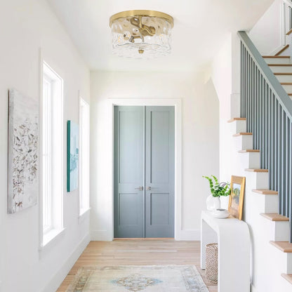 Plafonnier encastré à 2 lumières avec verre martelé transparent