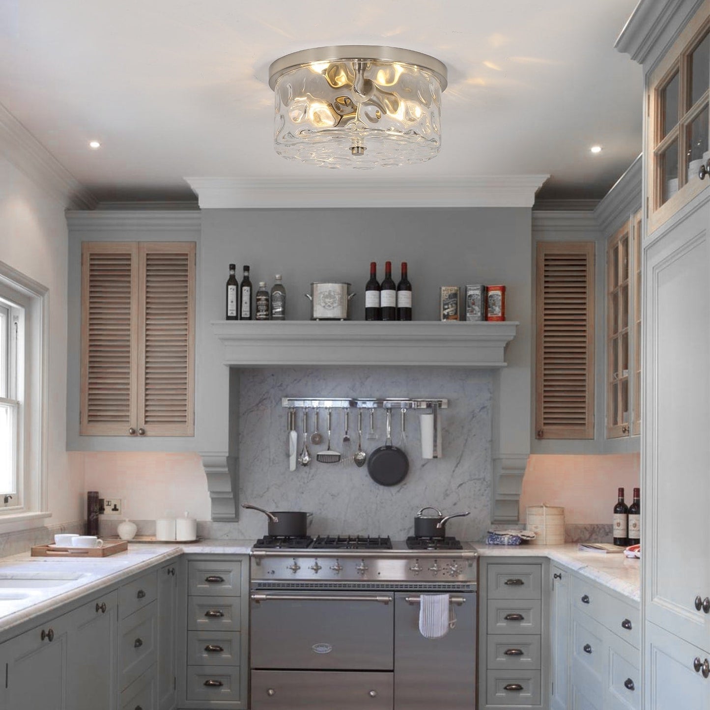 Plafonnier encastré à 2 lumières avec verre martelé transparent